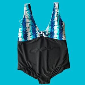 BLEU ICE Blue Black Tie Dye One Piece Swimsuit Plus Size 24